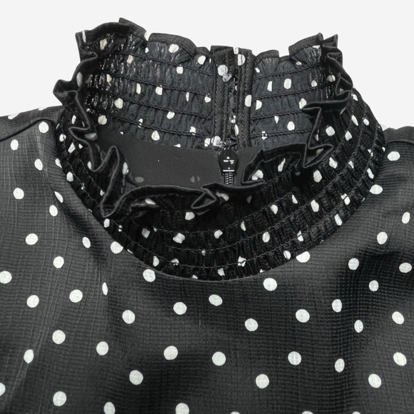 LOFT Dotted Smocked Mini Flare Dress Size 0 Petite Black Lined NEW - Picture 5 of 15